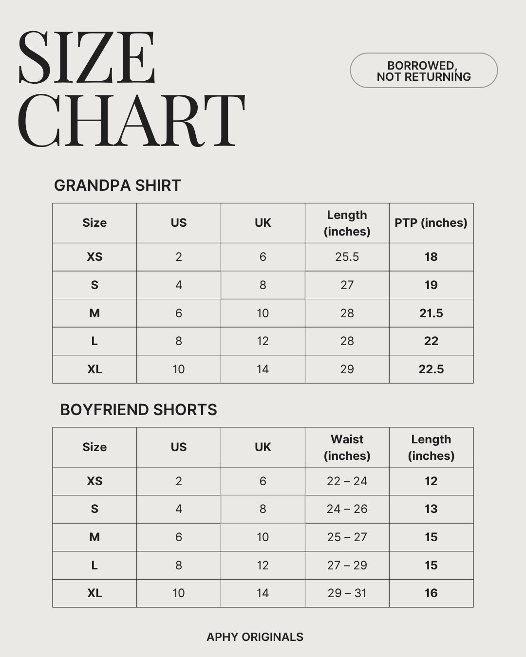 Size chart